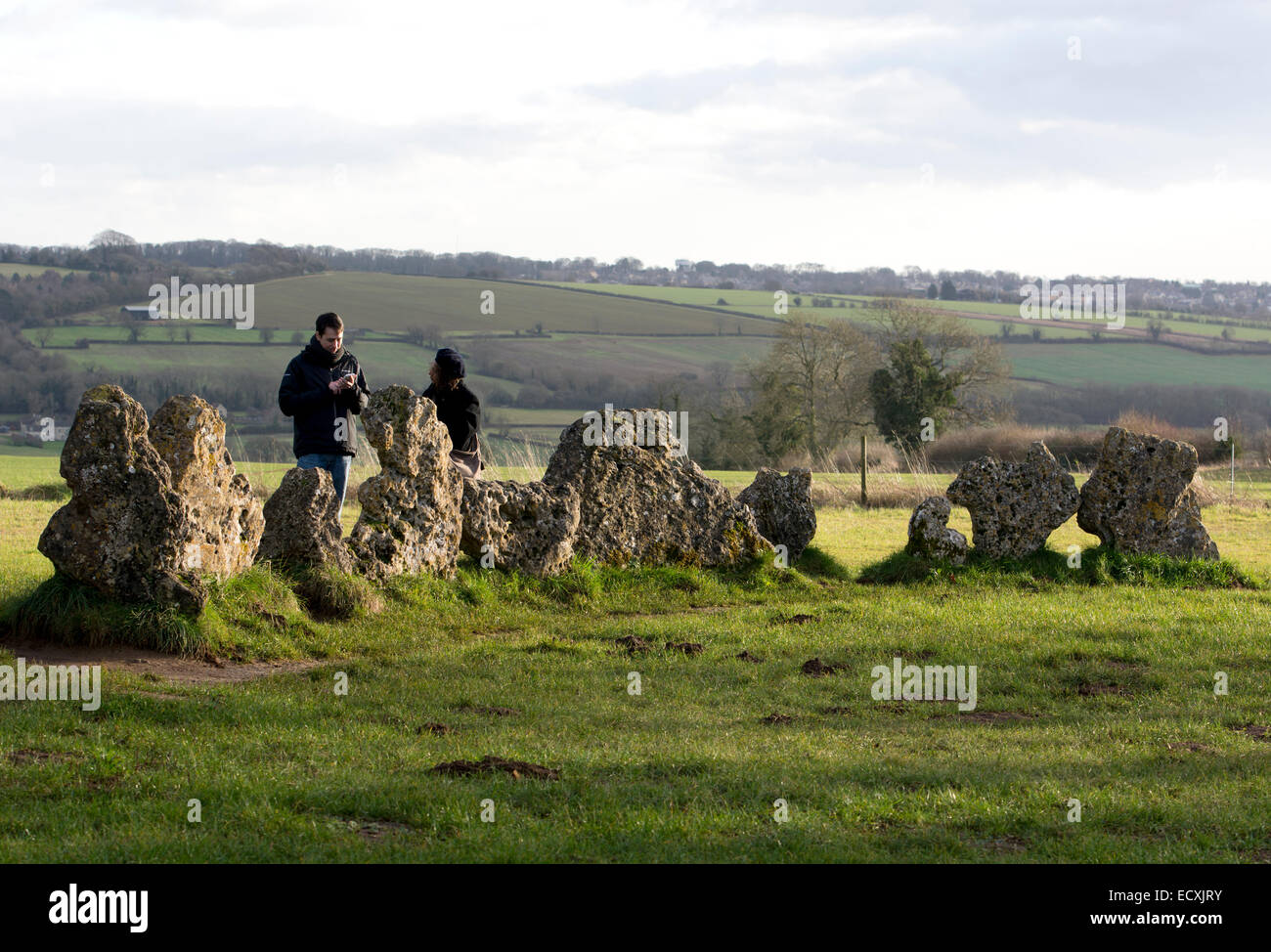 Den Männern des Königs an den Rollright Stones, Oxfordshire, Vereinigtes Königreich Stockfoto