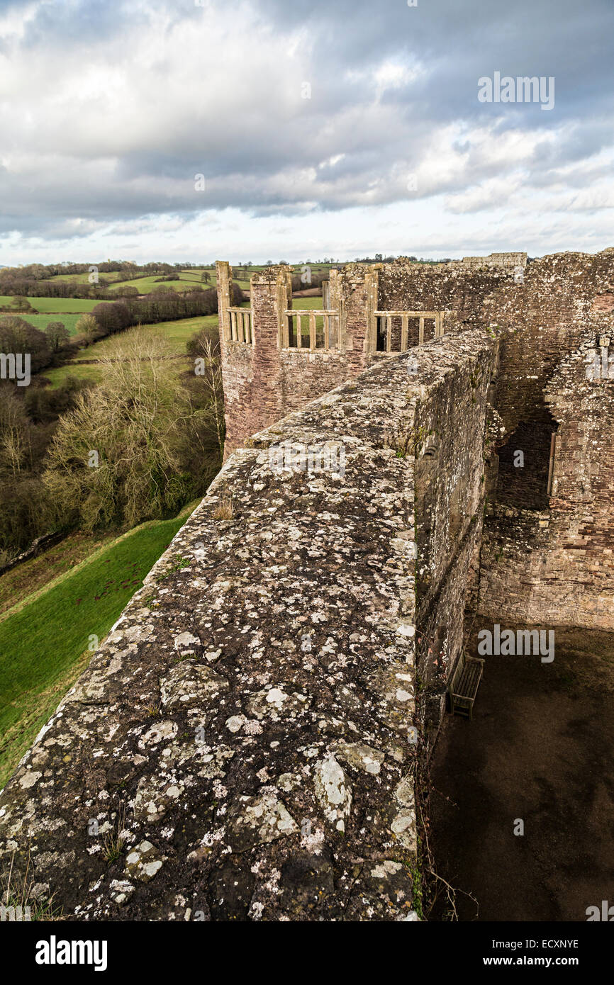 Wand zeigt die Dicke des Steins bei Raglan Castle, Wales, UK Stockfoto