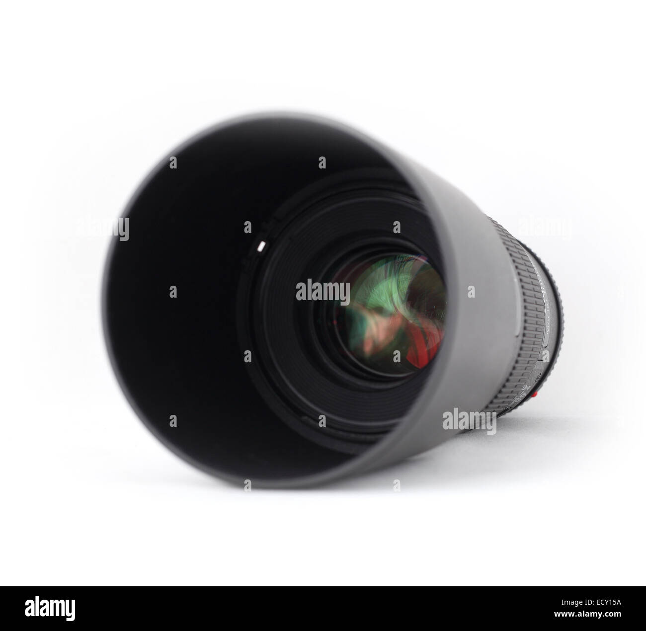 Kameralinse auf weißem Hintergrund Stockfoto