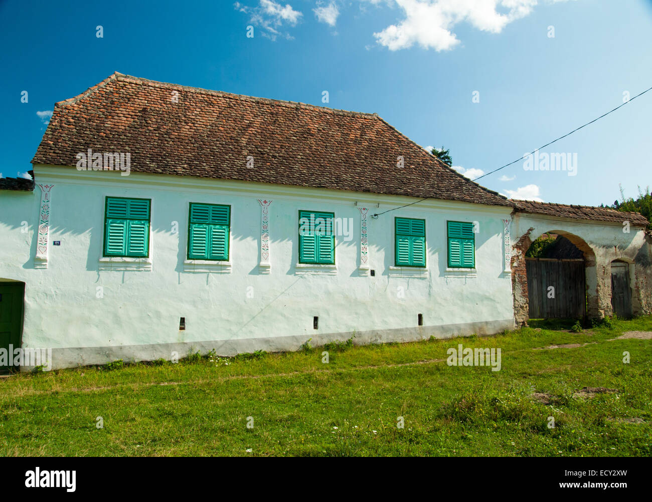 Deutsch-Weißkirch Dorf und befestigte Kirche von Deutsch-Weißkirch, Siebenbürgen, Rumänien ein schönes Haus in dem Dorf Viscri Stockfoto