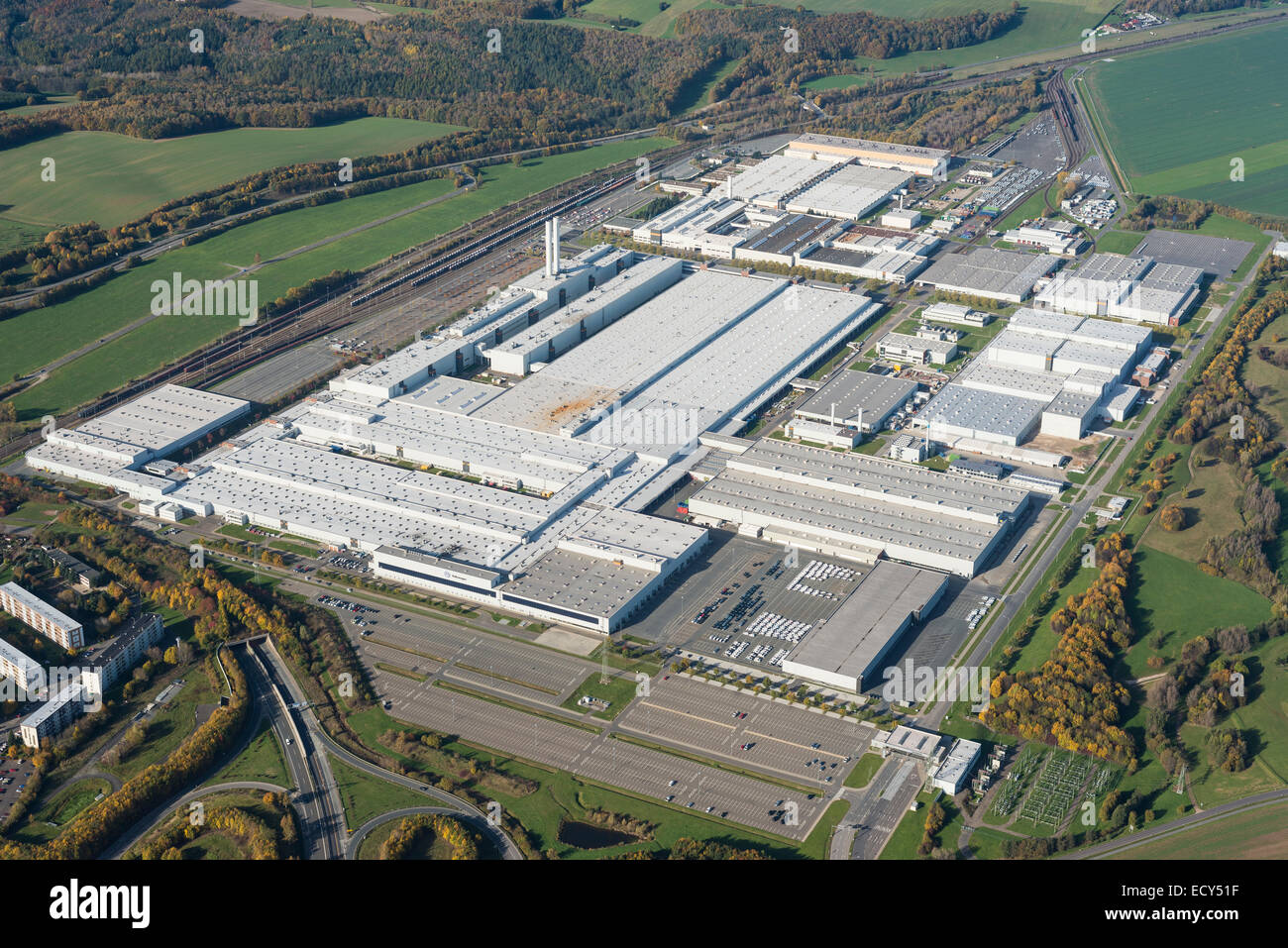 Luftaufnahme, Volkswagen Mosel-Zwickau Fabrik, gegründet 1990, Zwickau, Sachsen, Deutschland Stockfoto