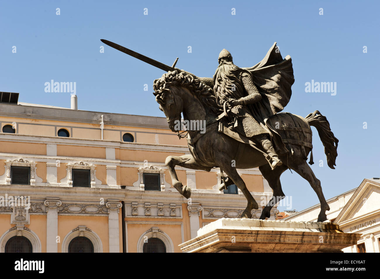 Reiterstatue von El Cid, der spanische Nationalheld, Burgos, Kastilien und León, Spanien Stockfoto