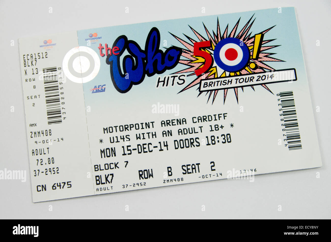 Wer 50 trifft britische Tour-Ticket Stockfoto