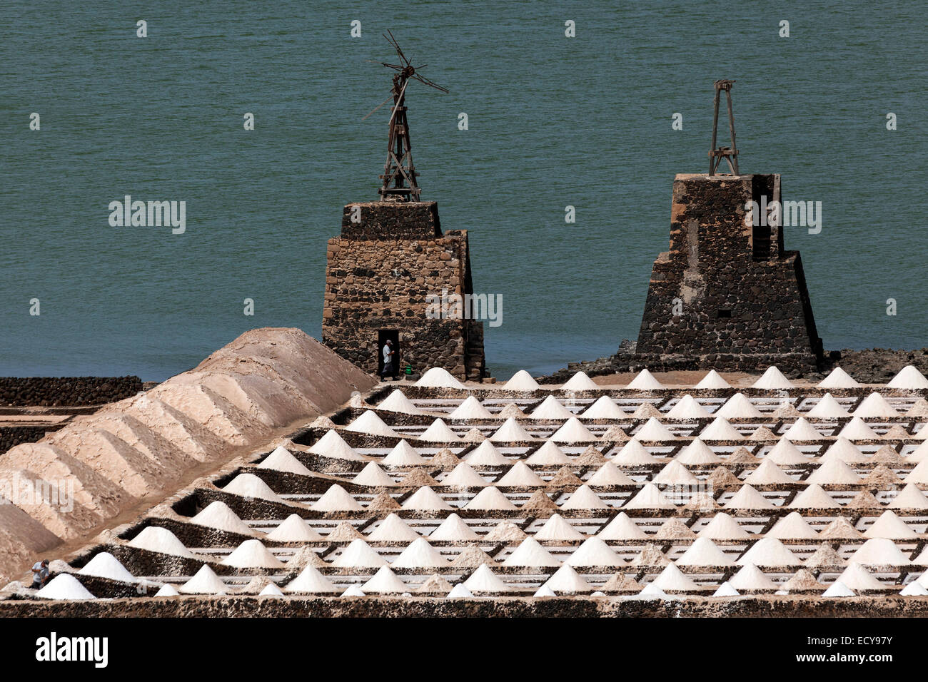 Meer Salz Produktion, Salinen, Salinas de Janubio, Lanzarote, Kanarische Inseln, Spanien Stockfoto