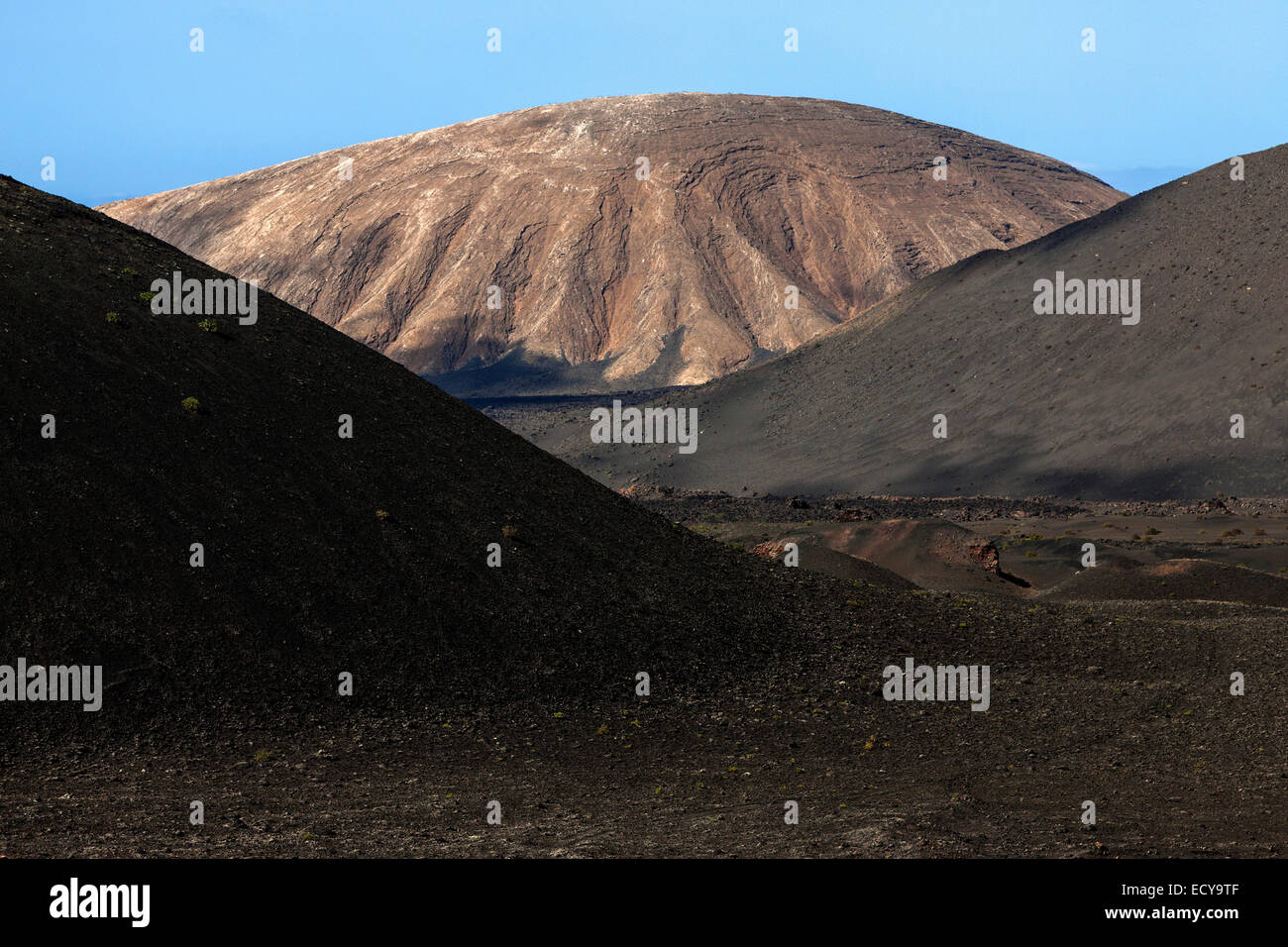 Vulkanlandschaft, Feuerberge, Vulkane, Nationalpark Timanfaya, Lanzarote, Kanarische Inseln, Spanien Stockfoto