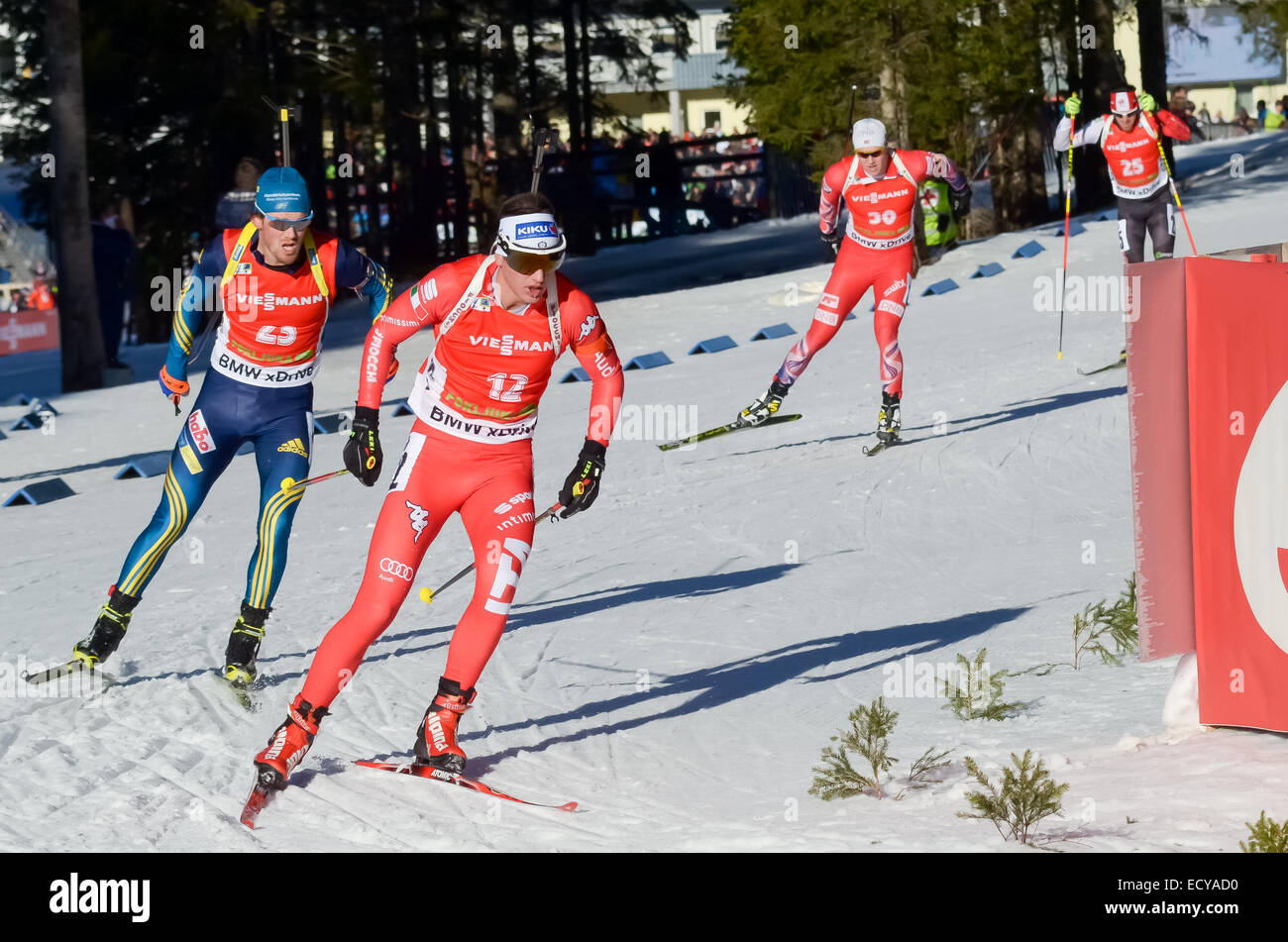 Dominik Windisch (ITA) auf dem Platz während der Biathlon World Cup 12, 5km Männer Verfolgung auf Pokljuka 2014 © Rok Rakun/Pacific Press/Alamy Live News Stockfoto