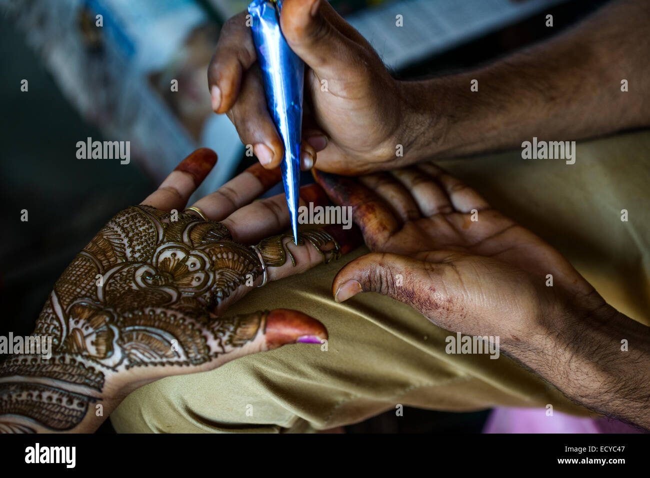 Traditionelle Henna Malerei, Jaipur, Indien Stockfoto