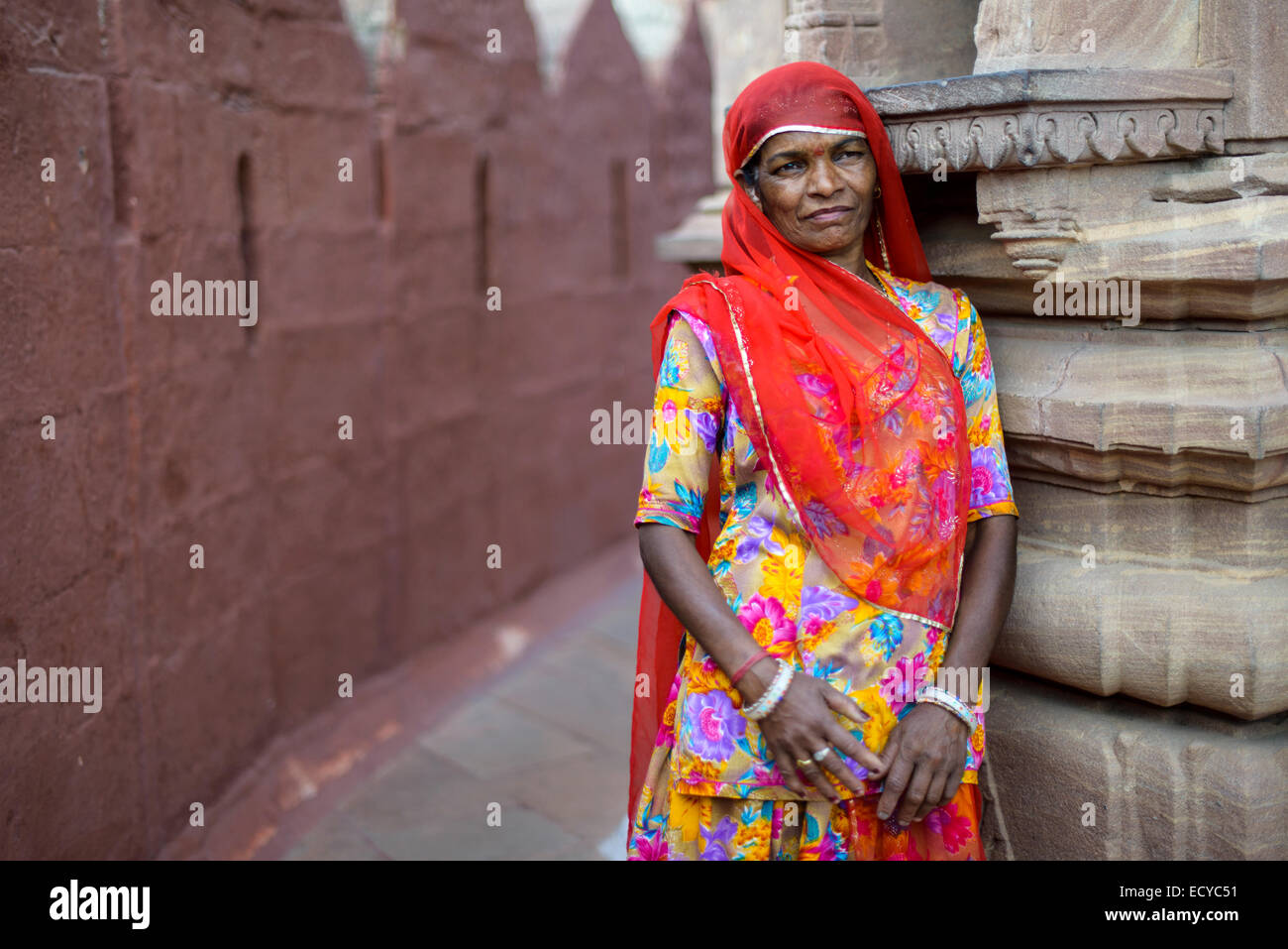 Rajasthani Frau in Jodhpur Fort, Indien Stockfoto