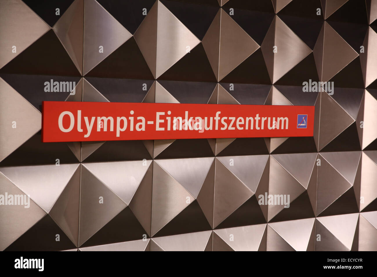 München Olympia u-Bahn Station Zeichen Stockfoto