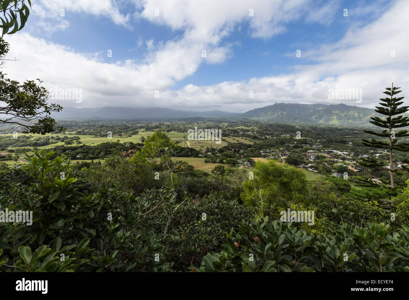 Blick auf die Berge des Wailue-Tals auf der Insel Kauai. Stockfoto