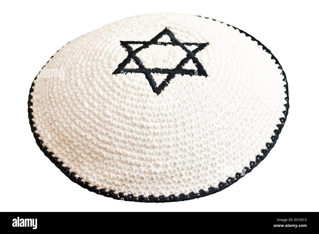 Traditionelle jüdische Kopfbedeckung mit gestickten Davidstern Stockfoto