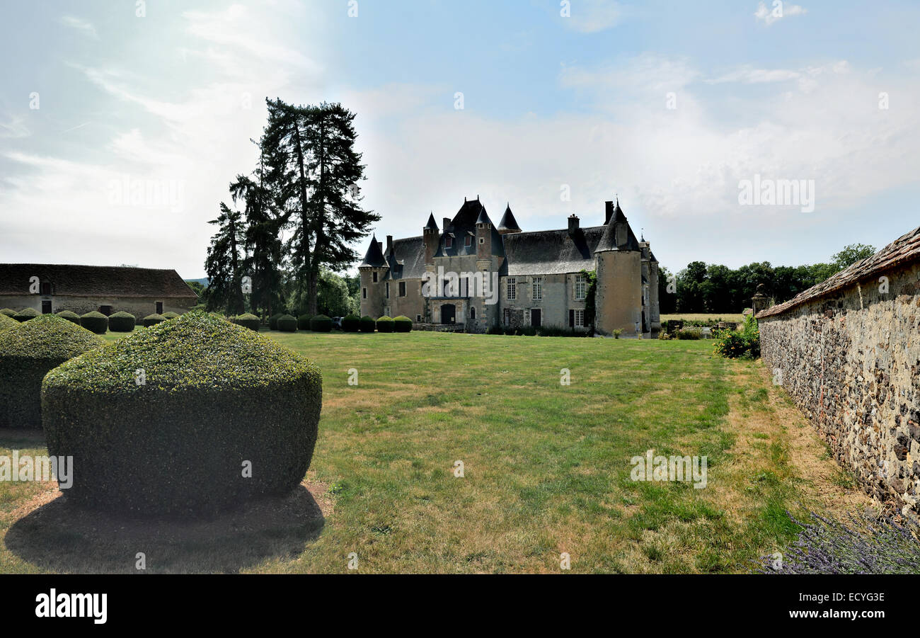 Übersehen Sie die Boucard Burg in le Noyer, Cher, Frankreich Stockfoto