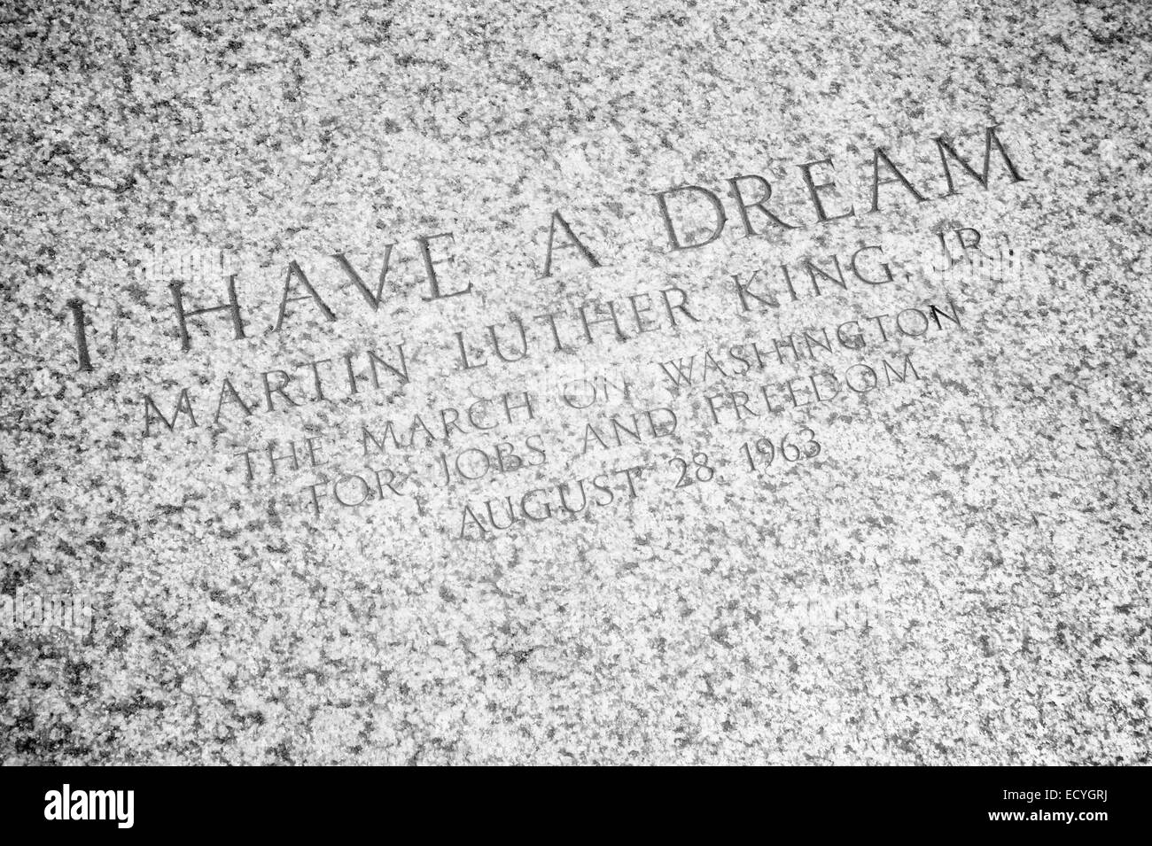 WASHINGTON DC, USA - 30. Juli 2014: "I Have a Dream" Zitat von Martin Luther King eingraviert auf den Stufen des Lincoln Memorial. Stockfoto