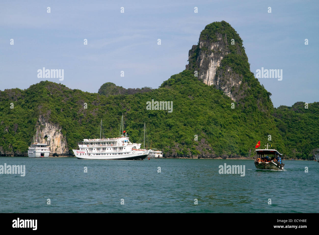 Ausflugsboote in Ha Long Bucht, Vietnam. Stockfoto