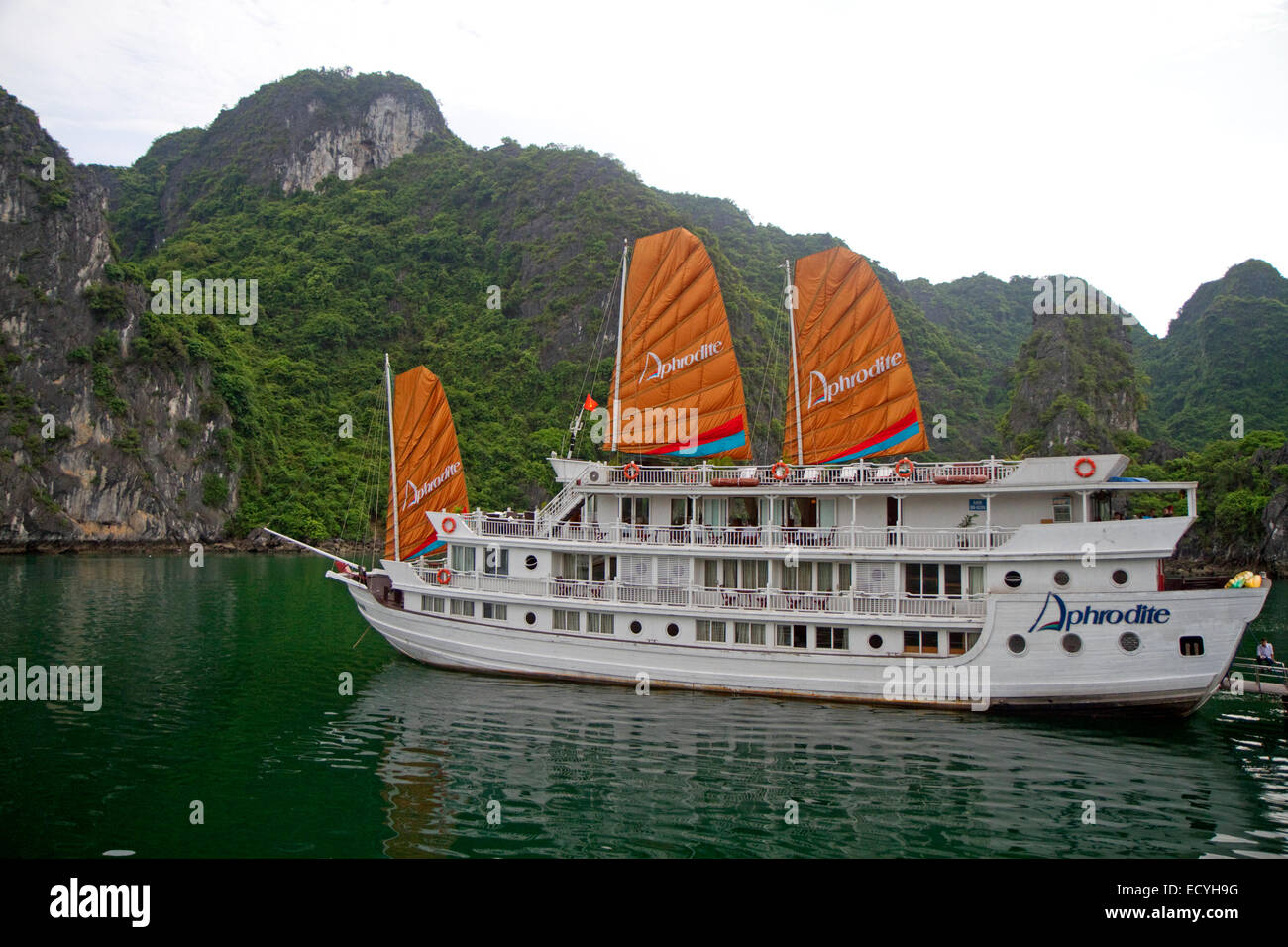 Ausflugsboot in Ha Long Bucht, Vietnam. Stockfoto