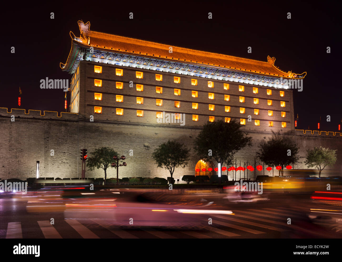 XI Stadt Wand Nord Torturm in der Nacht, Shaanxi, China 2014 Stockfoto