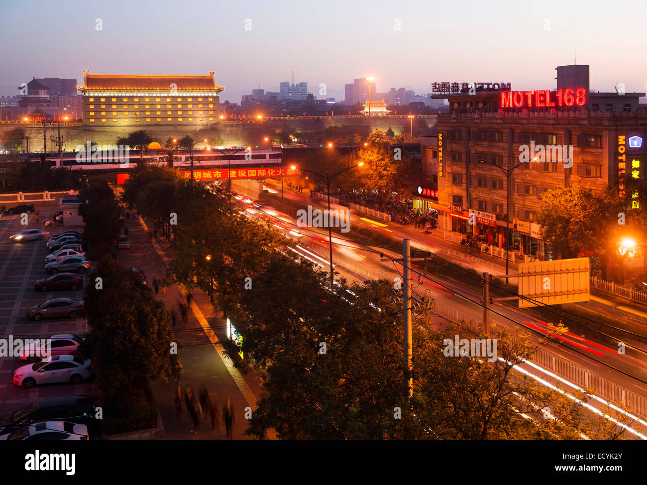 XI Stadt Wand nächtliche Landschaft, Shaanxi, China 2014 Stockfoto