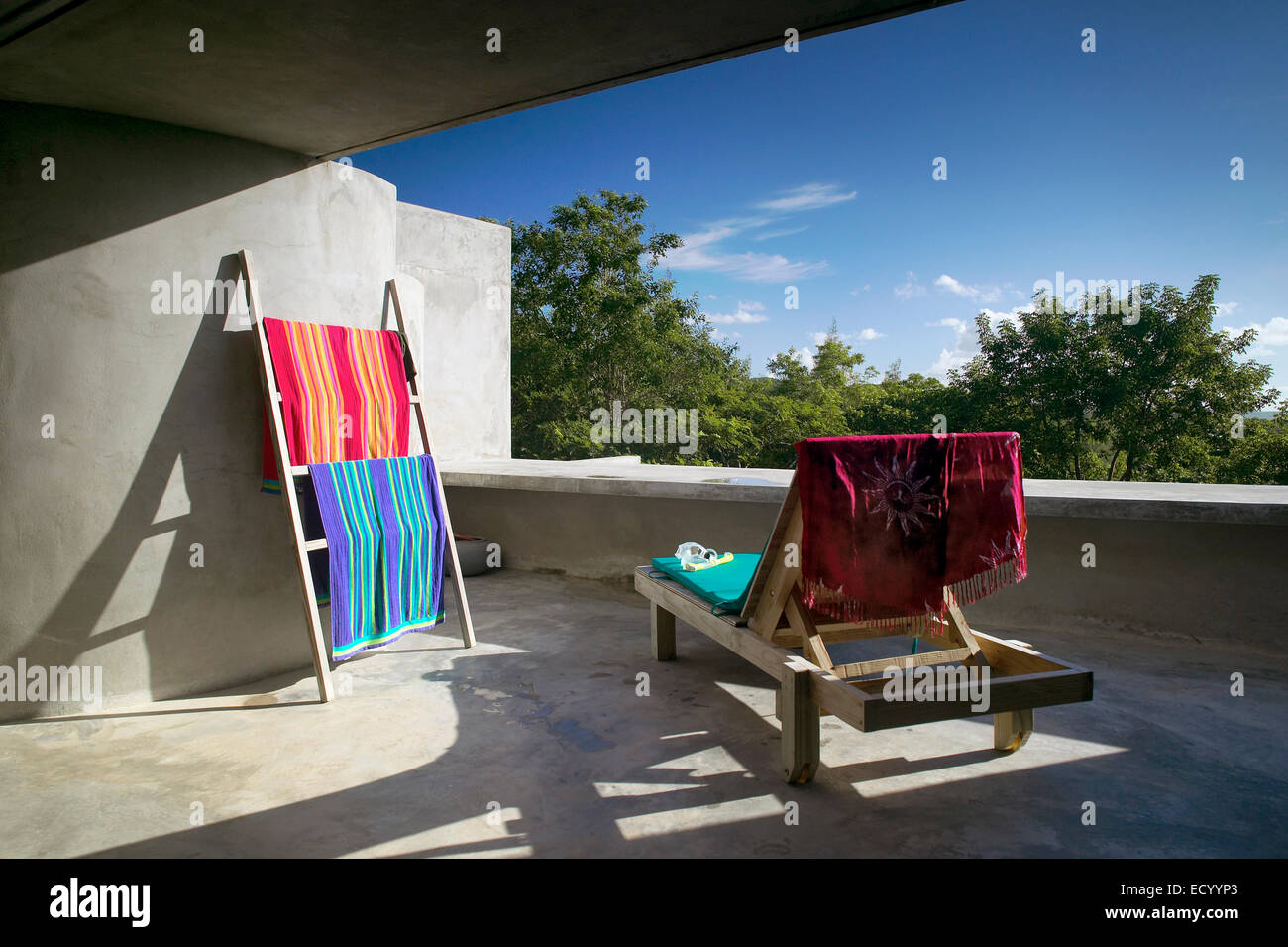 Blick vom open air Zimmer im Hix Island House auf Vieques, Puerto Rico Stockfoto