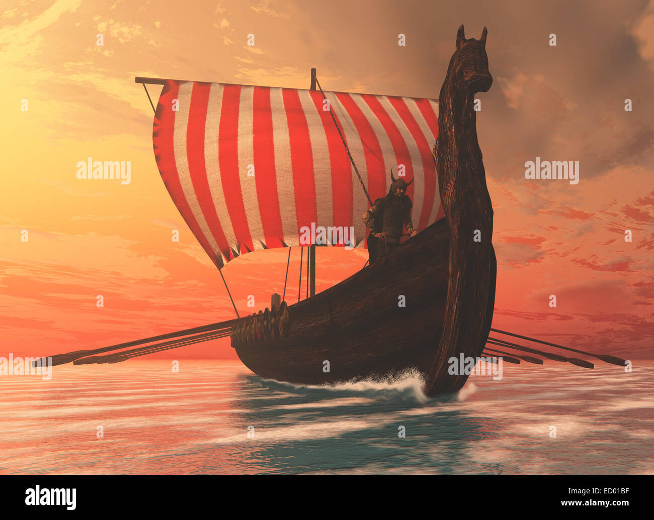 Eine Viking Longboat segelt zu neuen Ufern für den Handel und Kameradschaft. Stockfoto