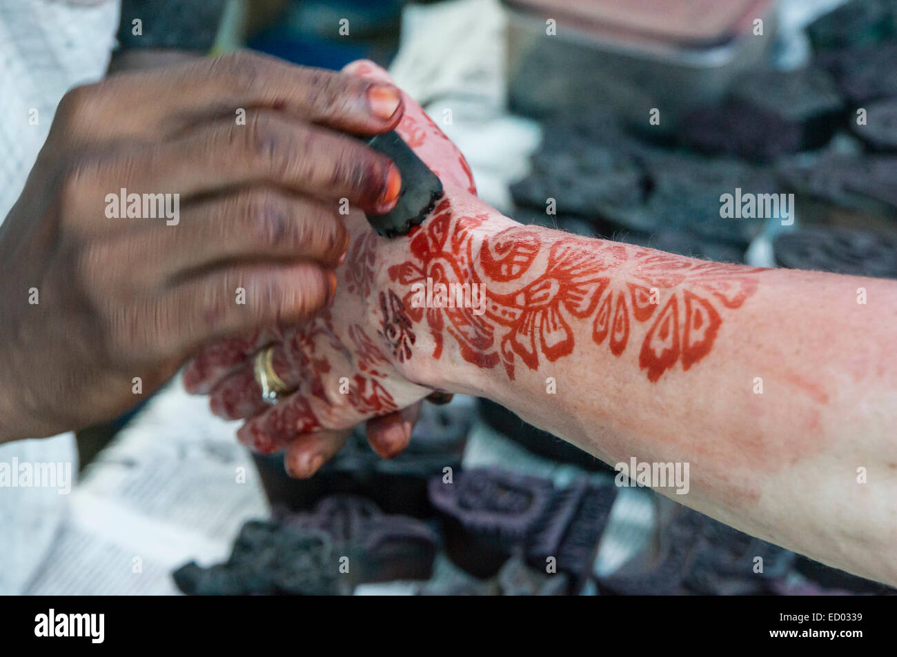 Kerala, Indien - Thekkady Blume Frühlingsfest, mit Kirmes und Ständen, Feier und Gartenarbeit ernst zu nehmende Konkurrenz. Henna s Stockfoto