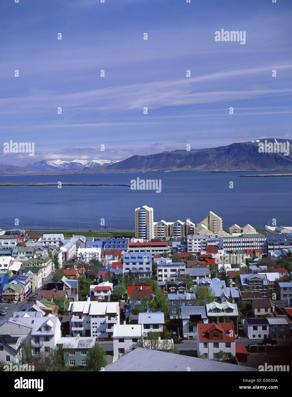 Stadt und den Hafen sehen, Reykjavík, Hauptstadtregion, Republik Island Stockfoto