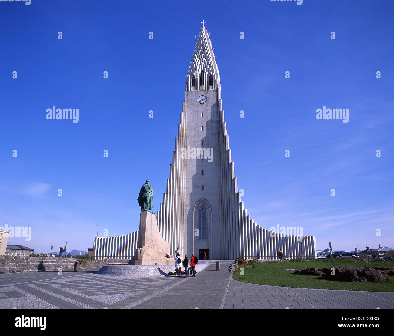 Hallgrímskirkja (Kirche von Hallgrímur), Skólavörðustígur, Reykjavík, Hauptstadtregion, Republik Island Stockfoto