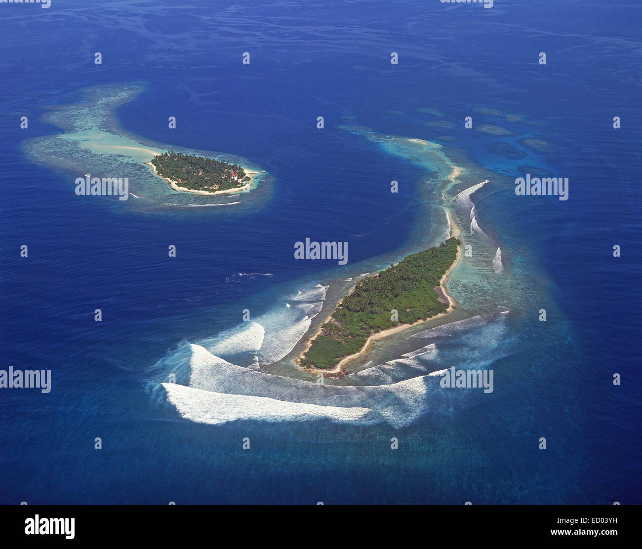 Luftaufnahme von Inseln, Republik Malediven, Kaafu Atoll Stockfoto