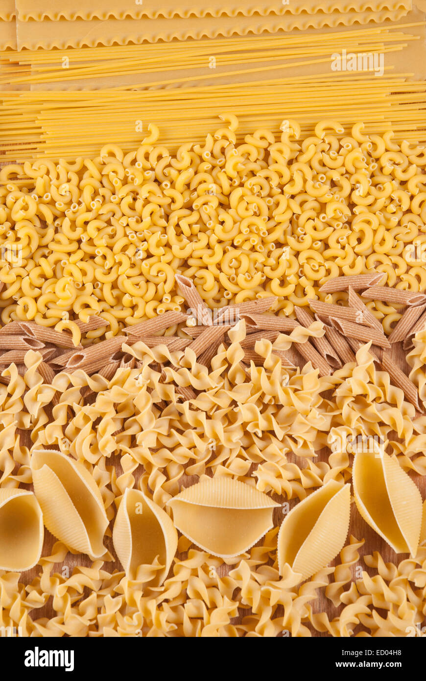 Vielzahl von Pasta oder Nudeln Stockfoto