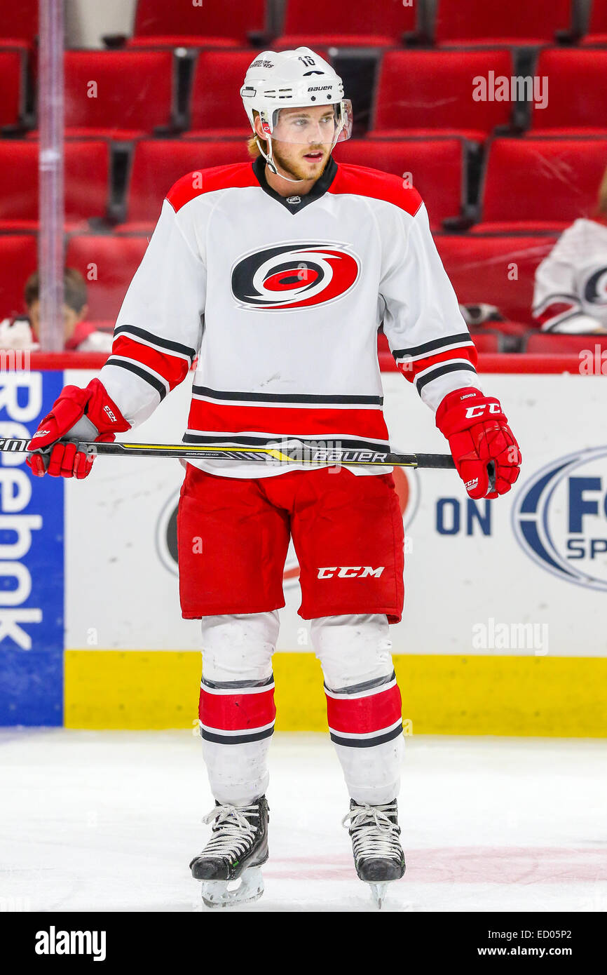 Carolina Hurricanes center Elias Lindholm (16) während der NHL-Spiel zwischen den Nashville Predators und den Carolina Hurricanes in der PNC-Arena.  Carolina Hurricanes besiegten die Nashville-Predators2-1. Stockfoto