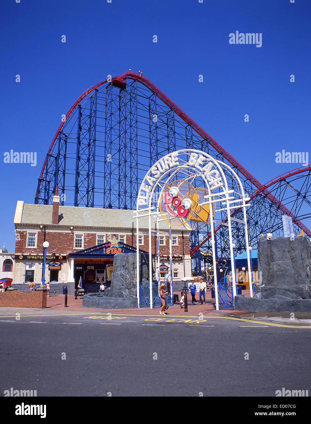 Eingang zum Blackpool Pleasure Beach, Blackpool, Lancashire, England, Vereinigtes Königreich Stockfoto