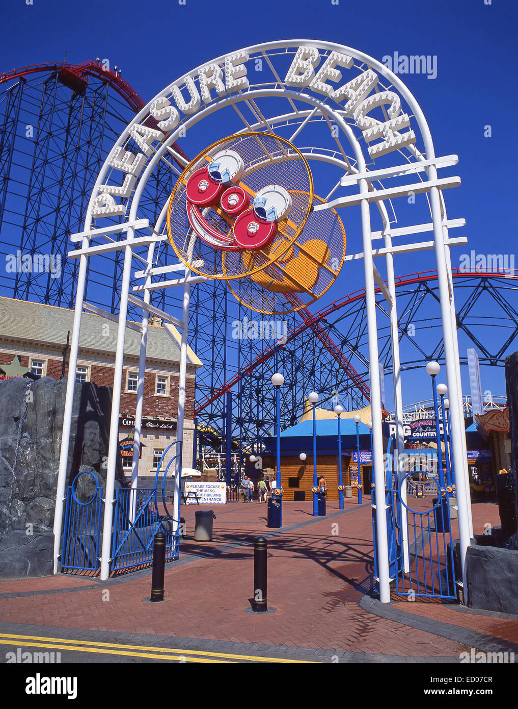 Eingang zum Blackpool Pleasure Beach, Blackpool, Lancashire, England, Vereinigtes Königreich Stockfoto