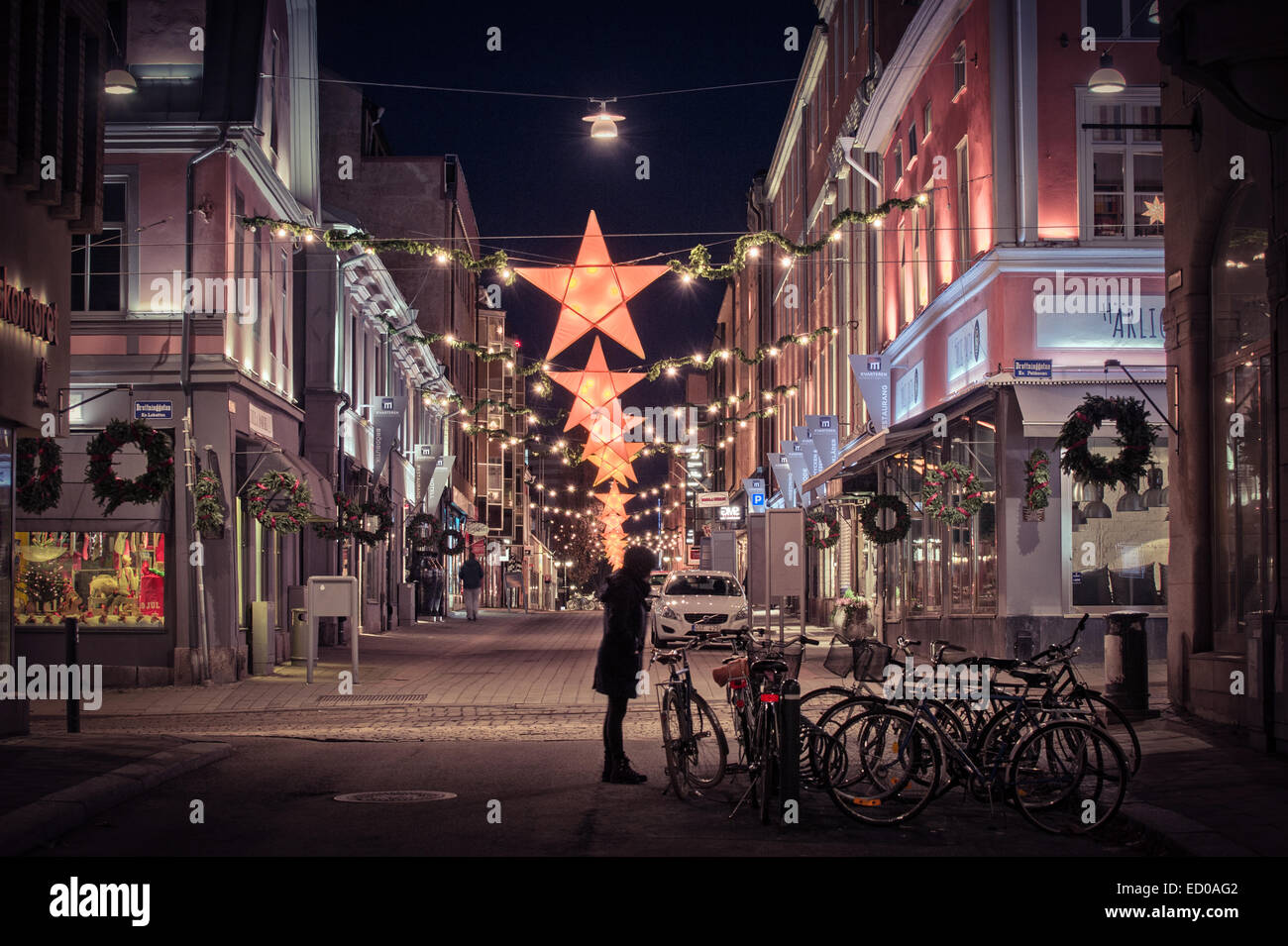 Weihnachtsschmuck im Zentrum Stadt Norrköping, Schweden. Stockfoto