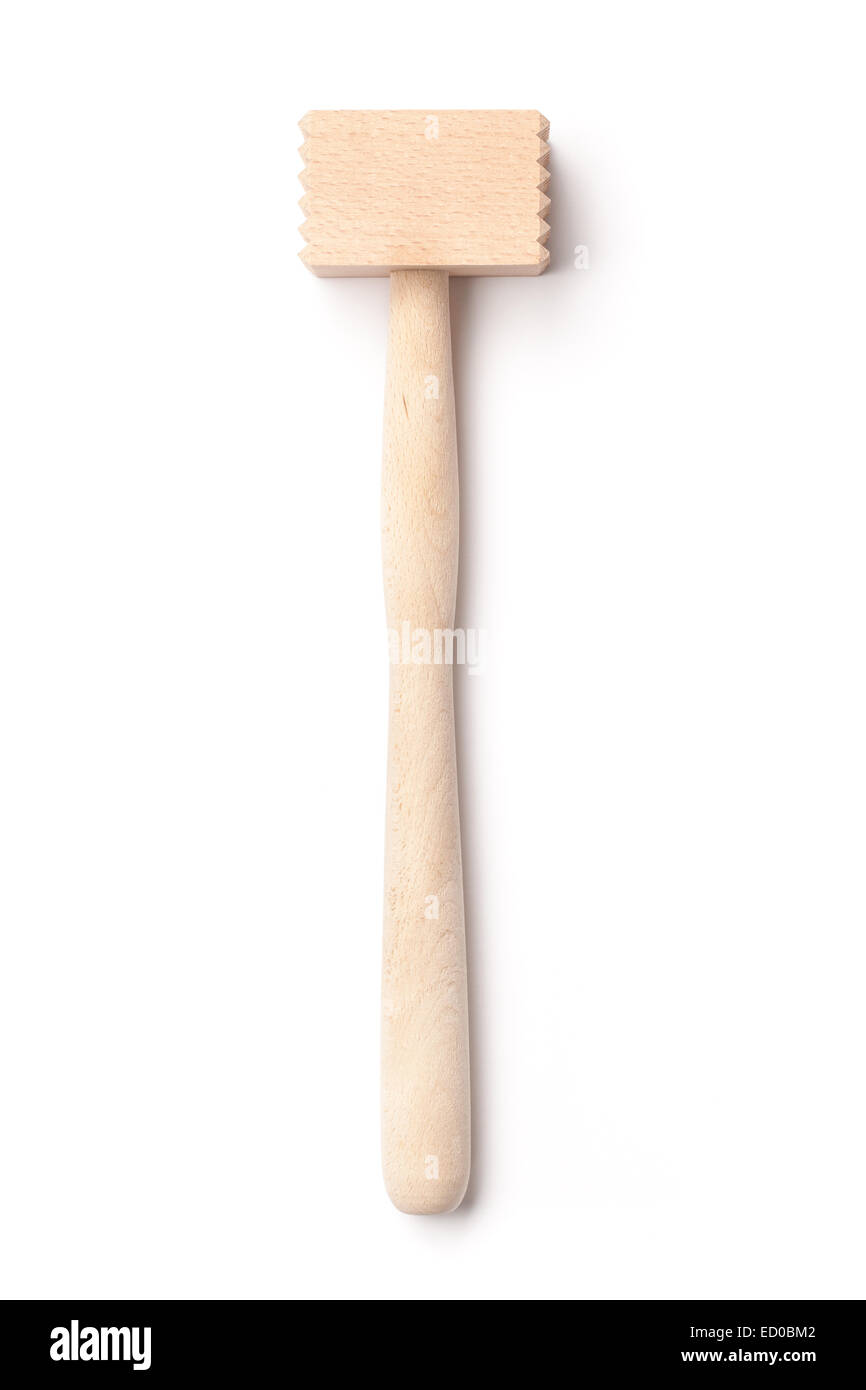 Aus Holz Fleischklopfer isoliert auf weißem Hintergrund. Stockfoto