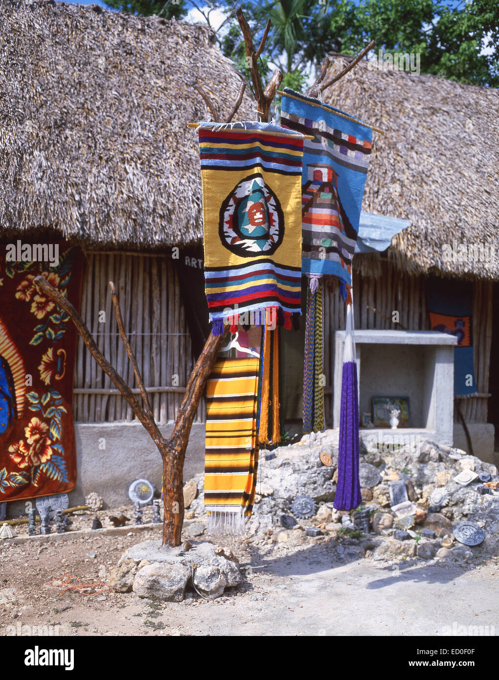 Am Straßenrand Souvenir Stall, Tulum, Quintana Roo Zustand, Mexiko Stockfoto