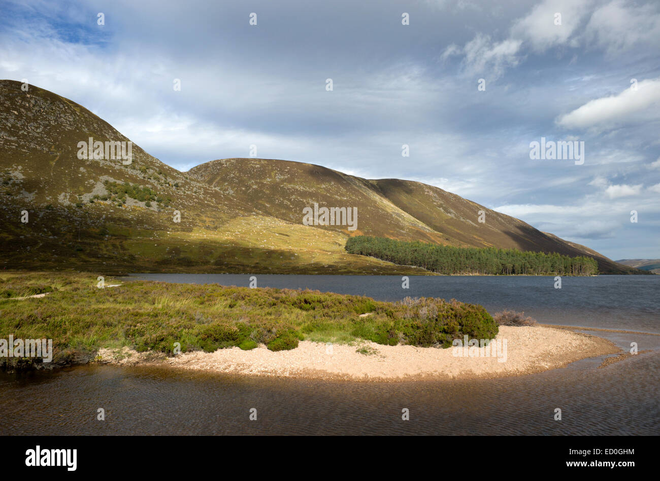 Blick über den oberen Reichweiten der Loch Muick gegenüber Glas Allt Craig Moseen Monelpie und ein t Sron Stockfoto