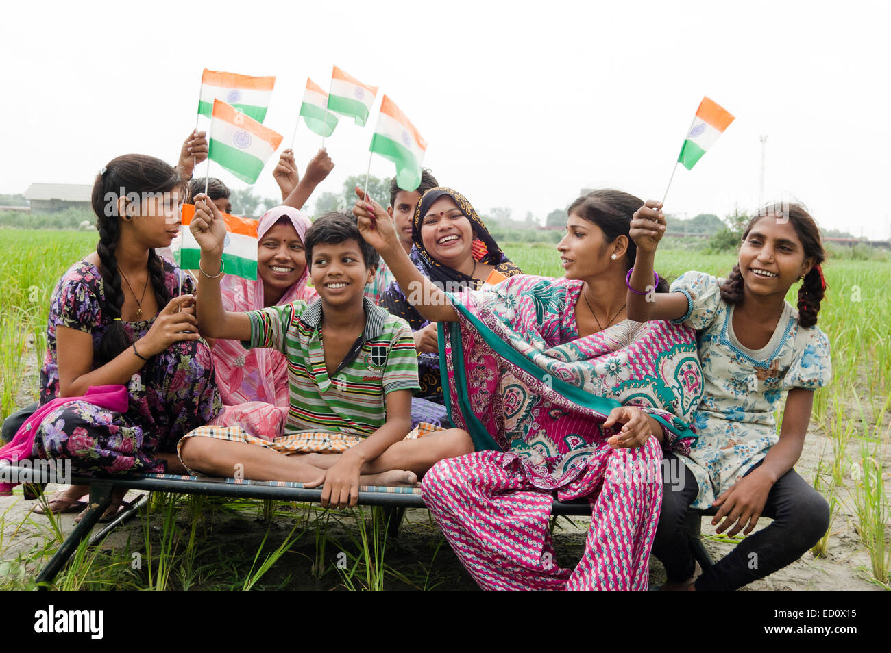 indische ländlichen Familie Flagge Unabhängigkeitstag Stockfoto