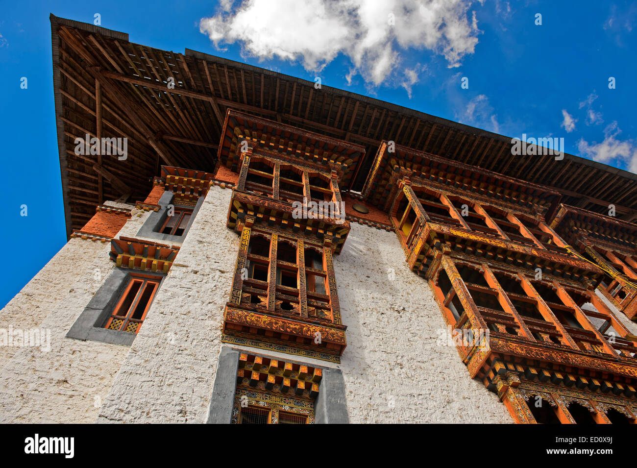 Traditionelle bhutanesische Architektur, Tango Kloster, Bhutan Stockfoto