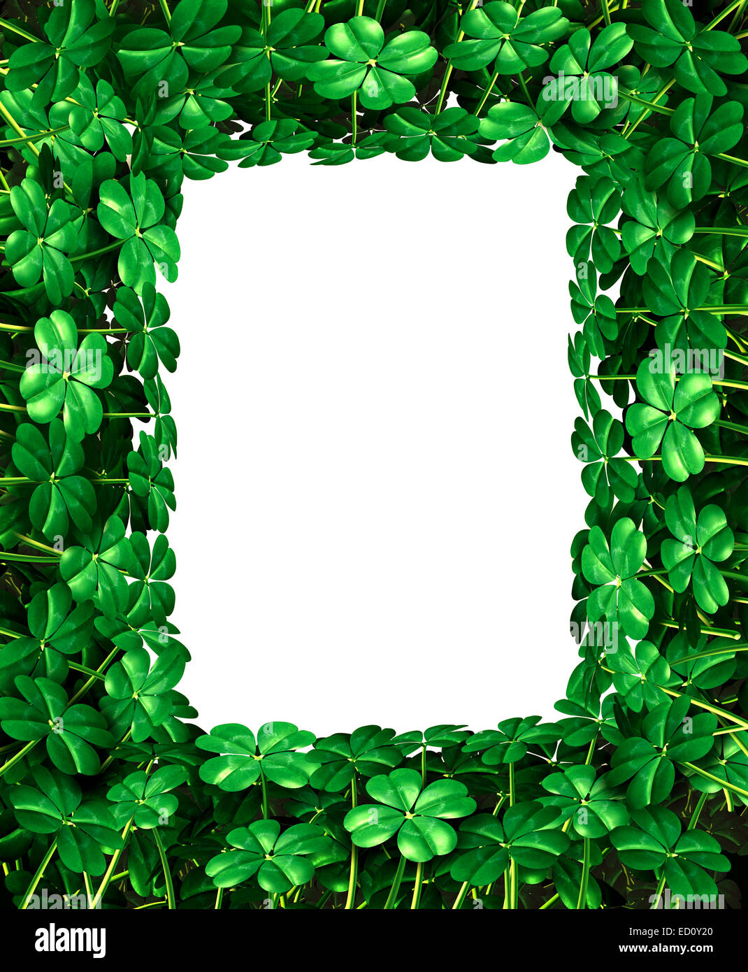 St. Patricks Day Klee Blatt Rahmenrand als ein Kleeblatt mit vier Blättern als Design-Element und irische Symbol für ein Glücksbringer-Symbol mit dem leeren Raum. Stockfoto