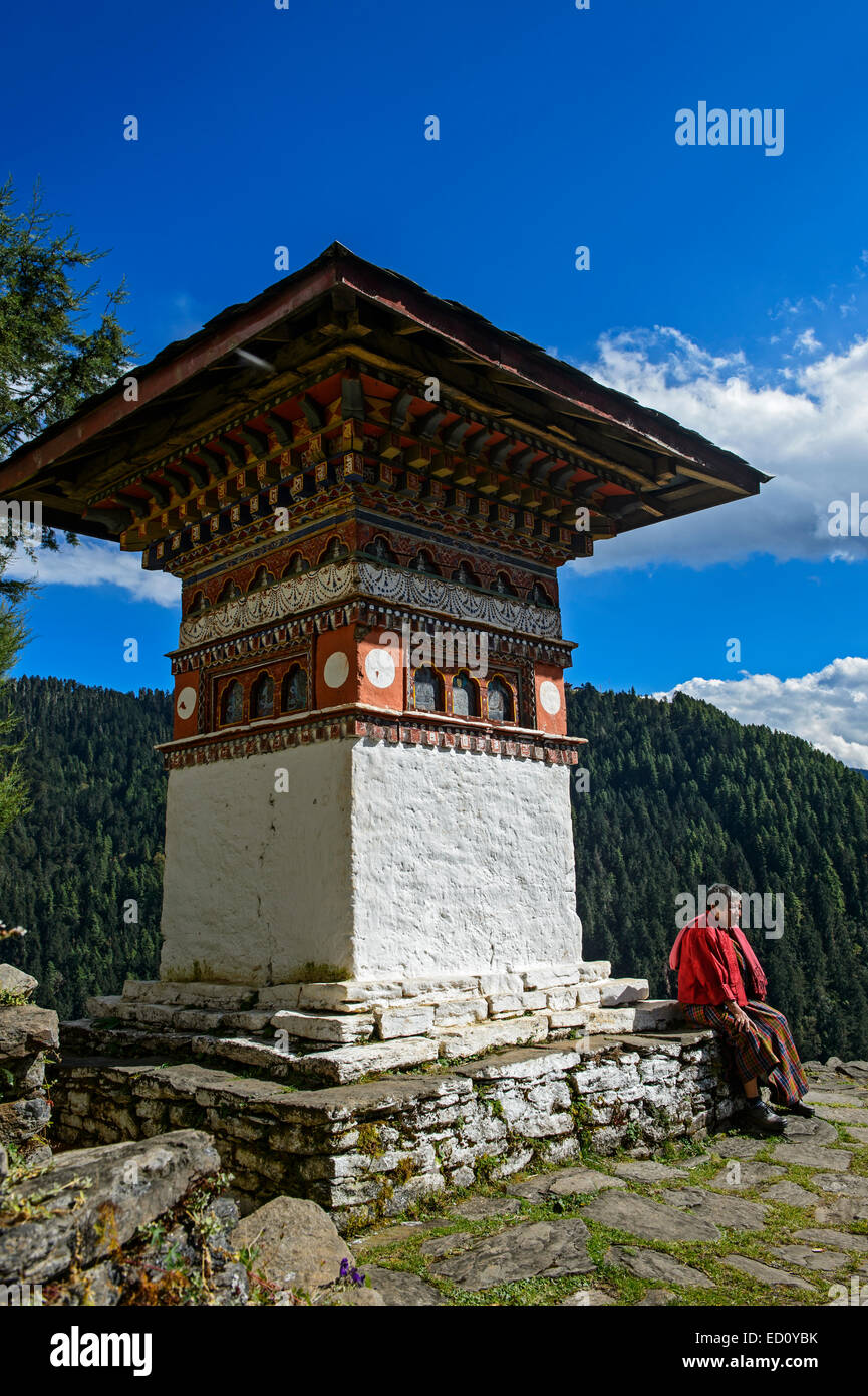 Weibliche Pilgram in den Tango-Kloster, Bhutan Stockfoto
