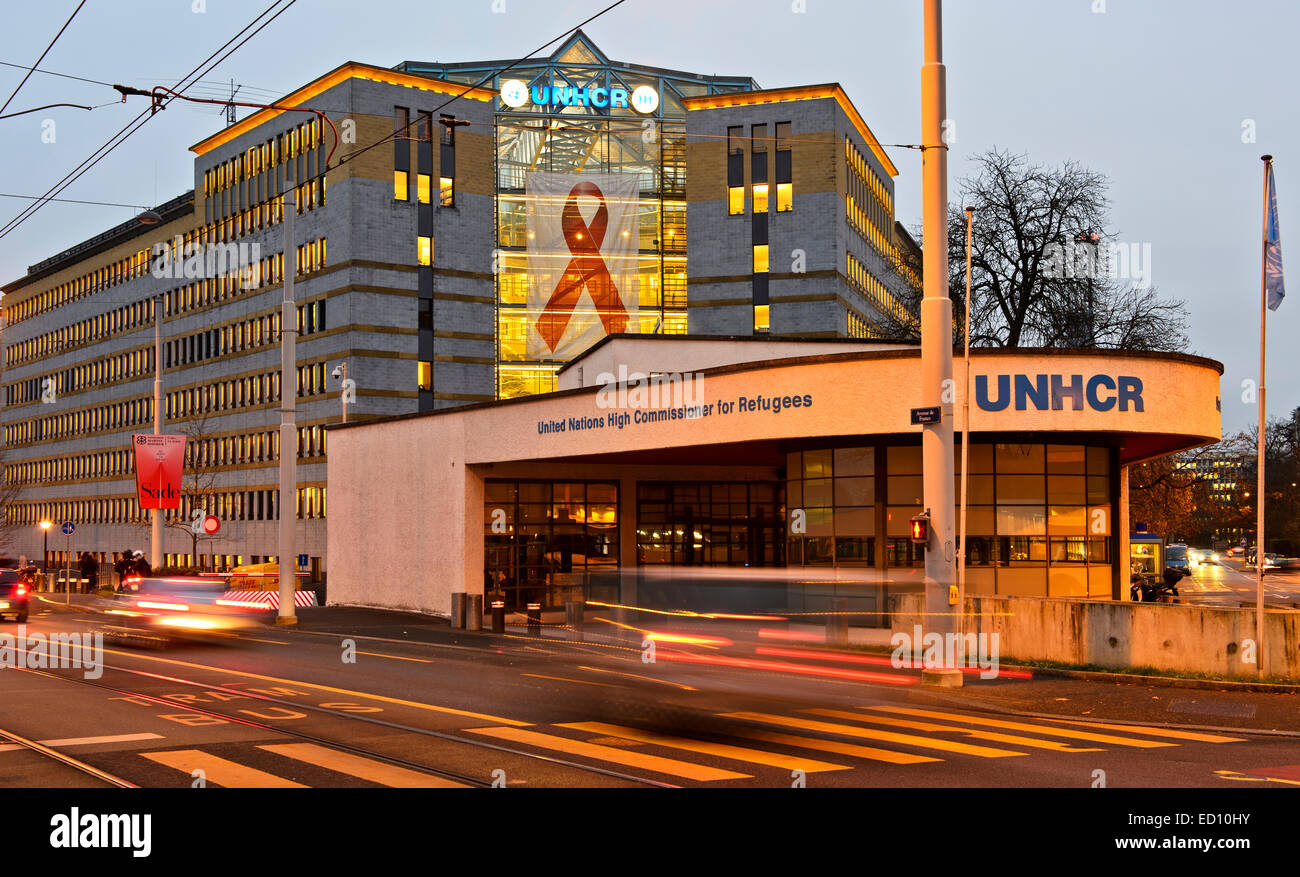 Sitz des Hohen Kommissars der Vereinten Nationen für Flüchtlinge (UNHCR), Genf, Schweiz Stockfoto