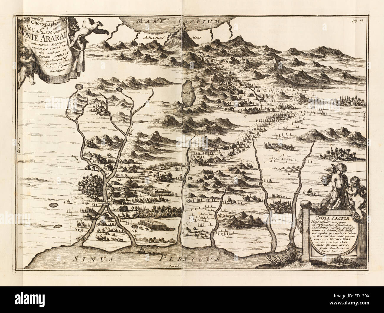 17. Jahrhundert-Karte von Berg Ararat, Türkei. Siehe Beschreibung für mehr Informationen. Stockfoto