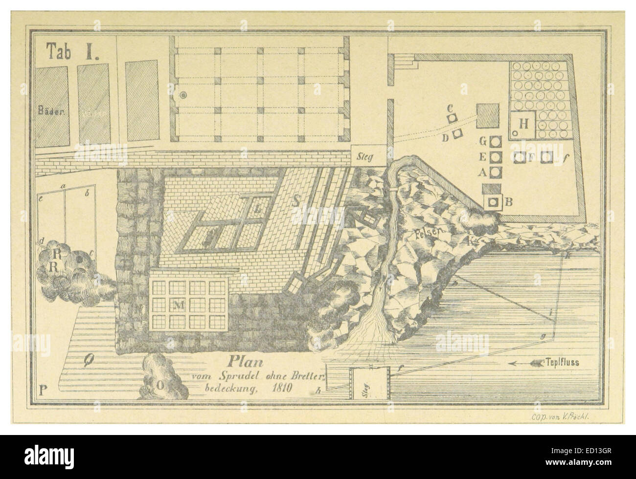 Dieser Plan aus dem Jahr 1883 zeigt die Anordnung einer Sprudel aus dem Jahr 1810, die wahrscheinlich ihre Struktur ohne Holzabdeckung darstellt. Das Design spiegelt architektonische Merkmale wider, die in der europäischen Kurkultur des frühen 19. Jahrhunderts üblich sind. Stockfoto Dieser Plan aus dem Jahr 1883 zeigt die Anordnung einer Sprudel aus dem Jahr 1810, die wahrscheinlich ihre Struktur ohne Holzabdeckung darstellt. Das Design spiegelt architektonische Merkmale wider, die in der europäischen Kurkultur des frühen 19. Jahrhunderts üblich sind. Stockfoto
