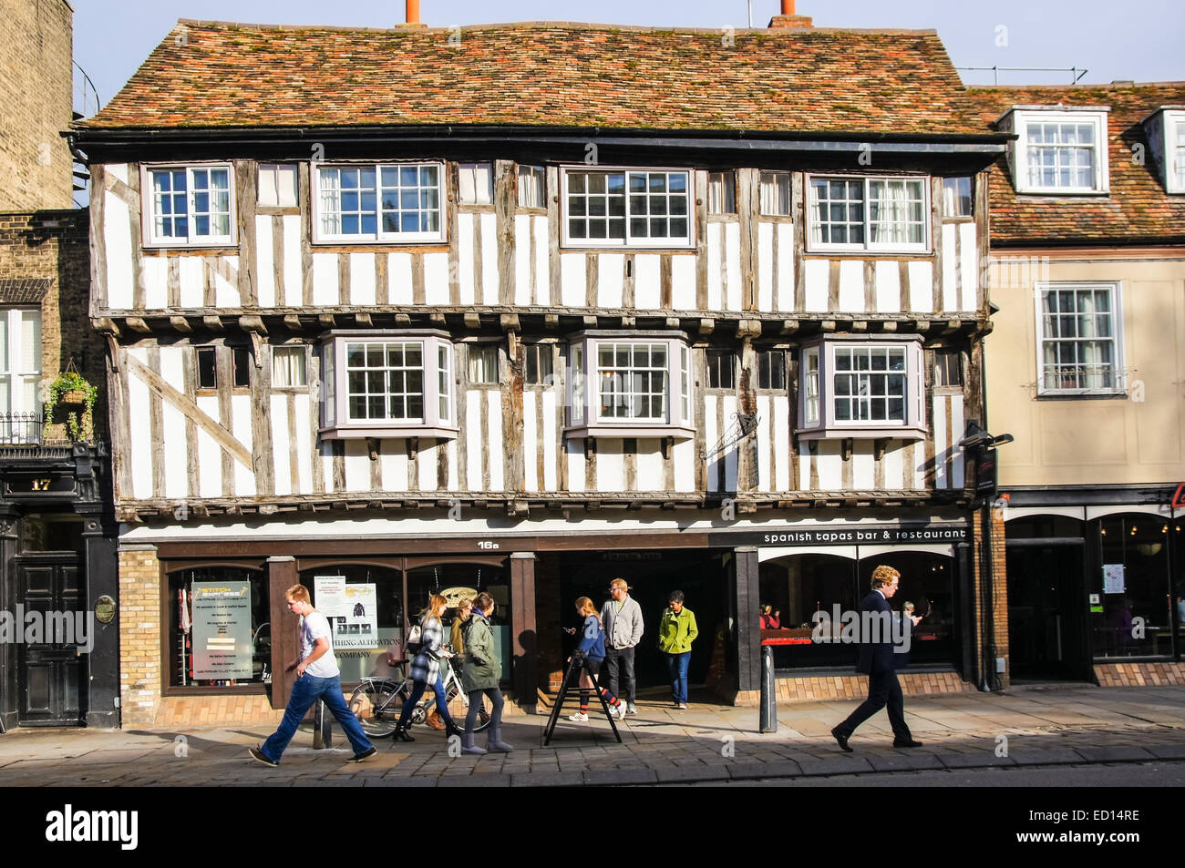 Ein Tudor-Fachwerkhaus an der Bridge Street in Cambridge Cambridgeshire England Vereinigtes Königreich Großbritannien Stockfoto