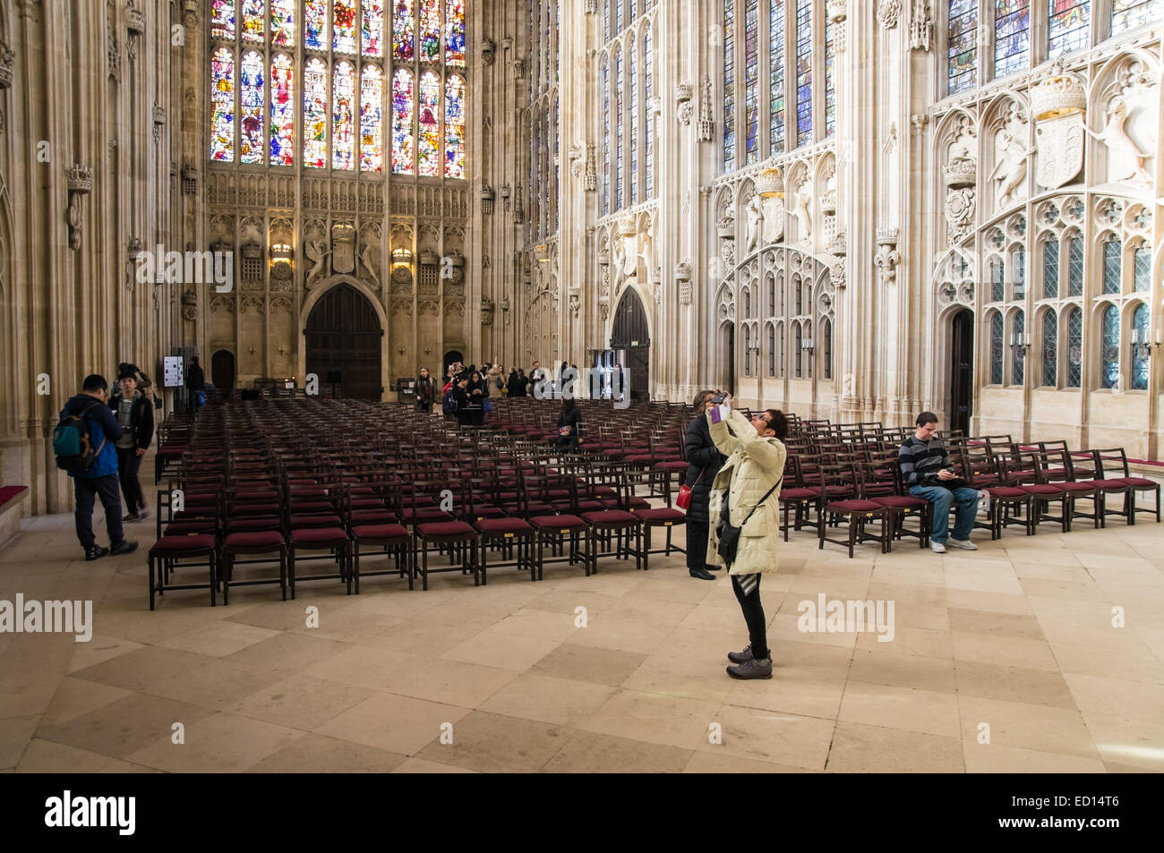 Innenraum des Königs College Chapel, Cambridge Cambridgeshire England Vereinigtes Königreich Großbritannien Stockfoto