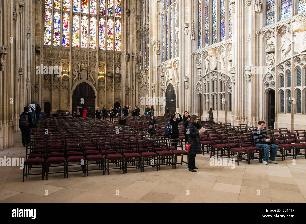 Innenraum des Königs College Chapel, Cambridge Cambridgeshire England Vereinigtes Königreich Großbritannien Stockfoto