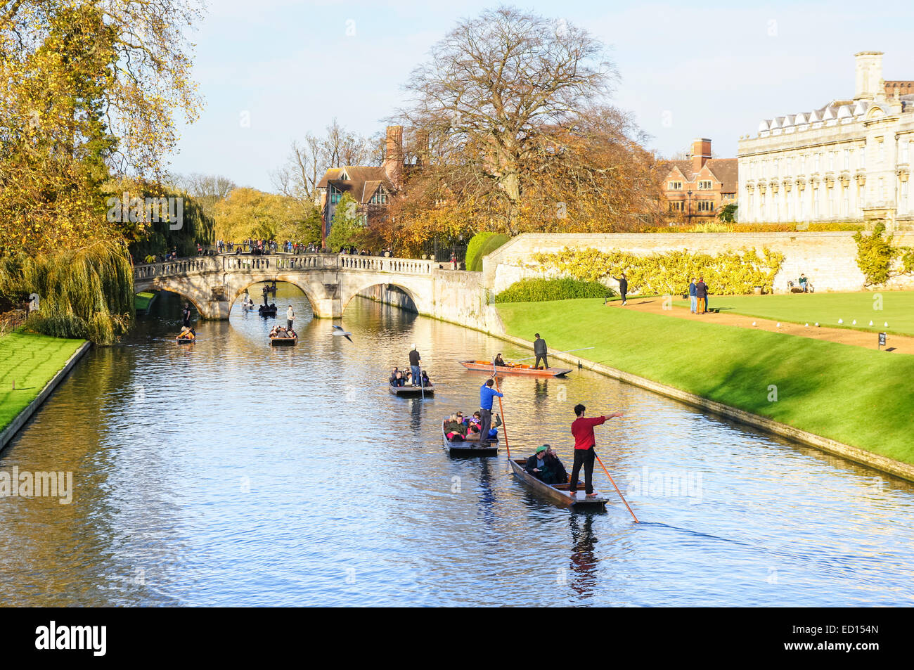 Bootfahren im Herbst auf dem Fluss Cam, Cambridge Cambridgeshire England Vereinigtes Königreich Großbritannien Stockfoto