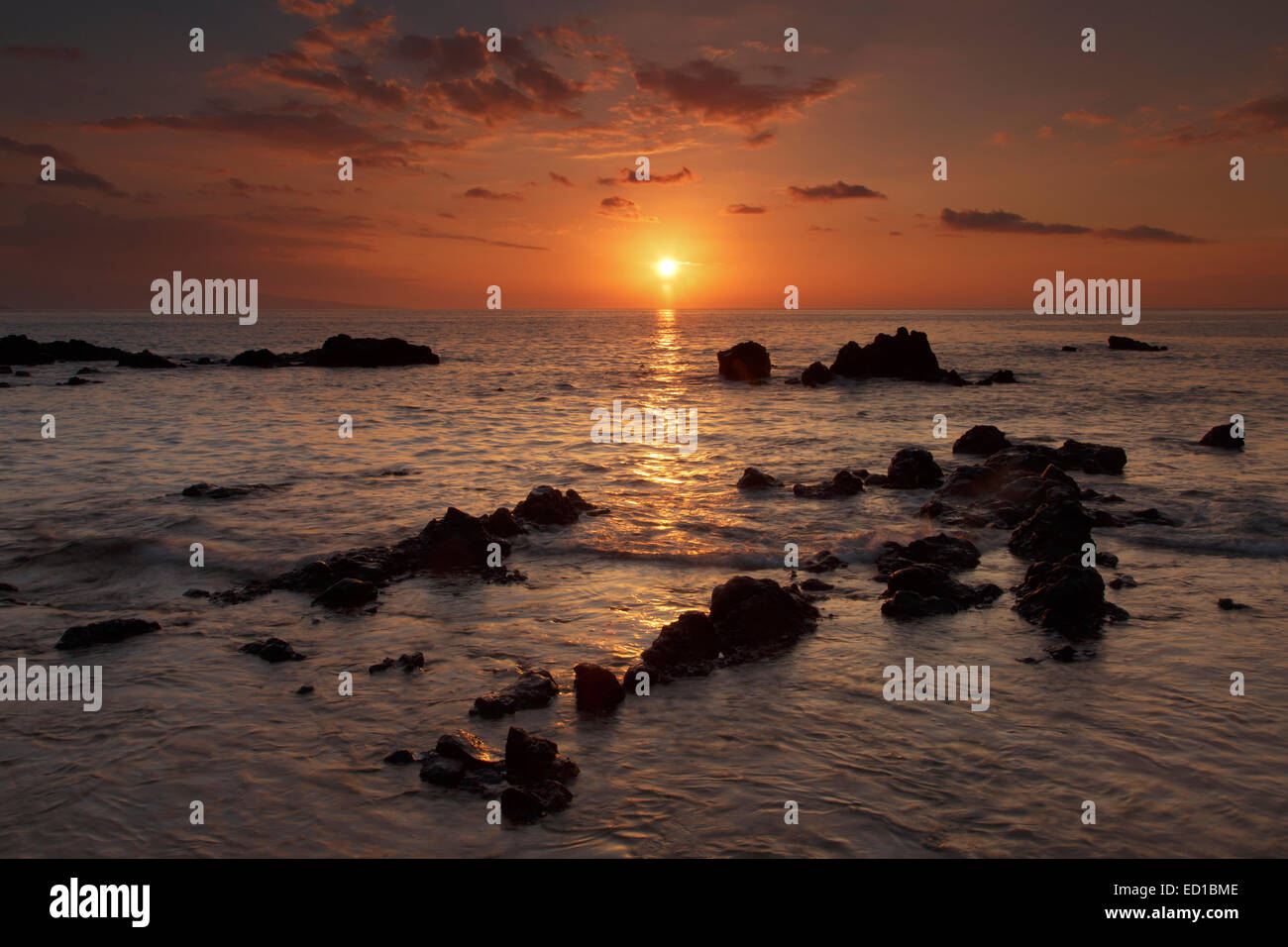 Sonnenuntergang, Ulua Beach, Maui, Hawaii. Stockfoto