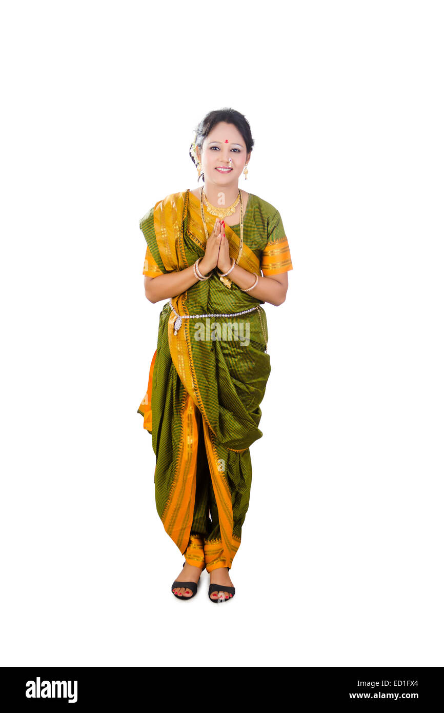 1 Süd indische Dame stehend willkommen Stockfoto
