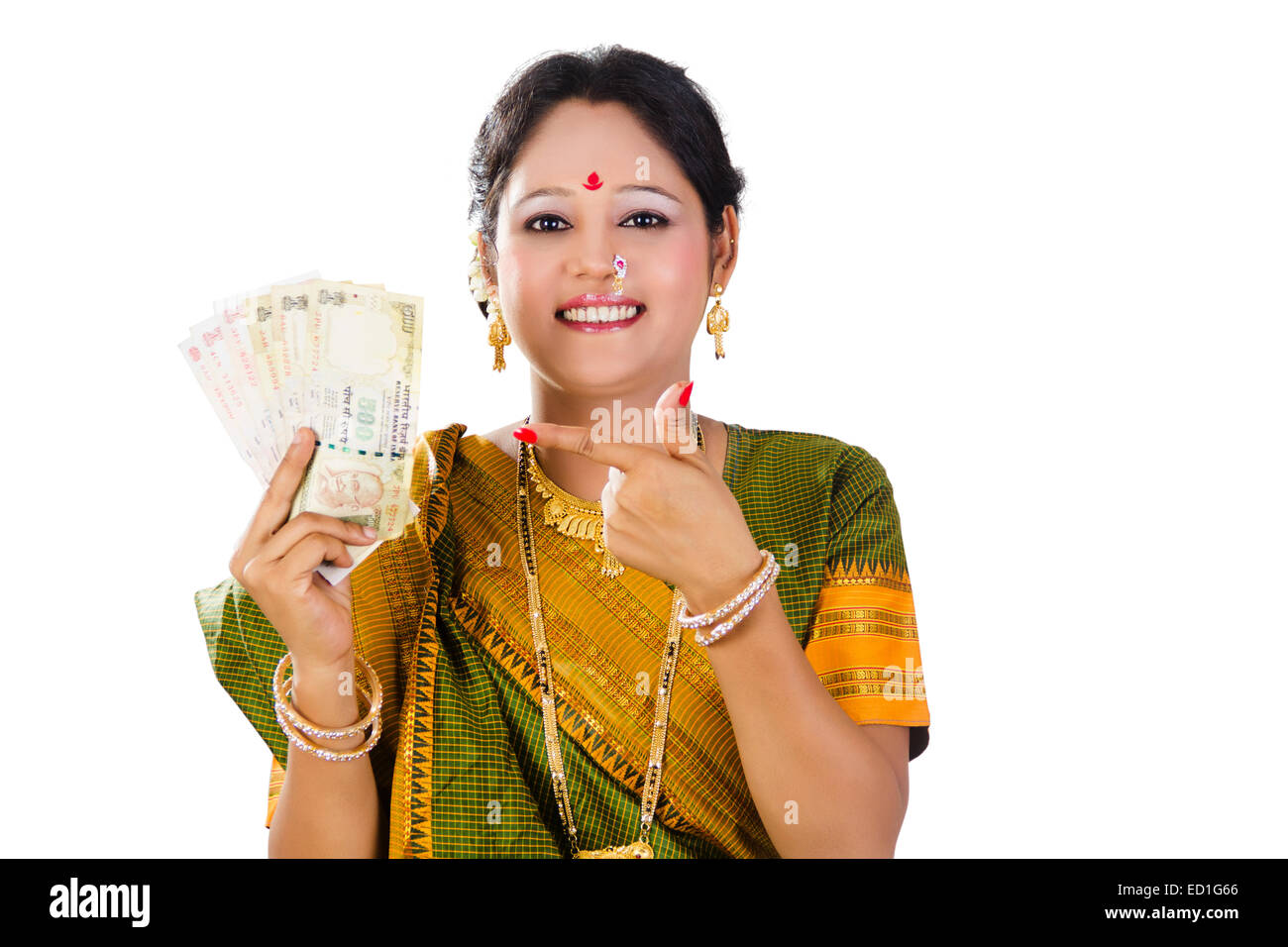 1 South Inderin mit Geld Stockfoto