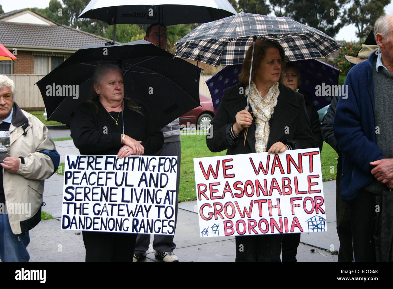 Bewohner von Boronia, Victoria. Protest gegen die vorgeschlagenen Änderungen erlauben High Rise, Multi-Storey-Entwicklung in ihrer Stadt Stockfoto